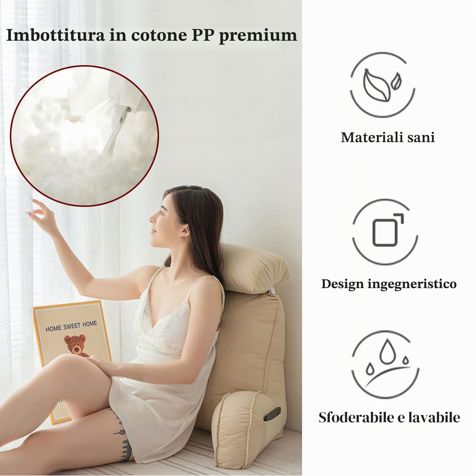 Comodo Cuscino da Lettura con Braccioli,Cuscino Supporto Lombare,Letto Schienale Cuscino,con Cuscino cervicale e Tasche,per Leggere/Rilassarsi/Guardare La TV