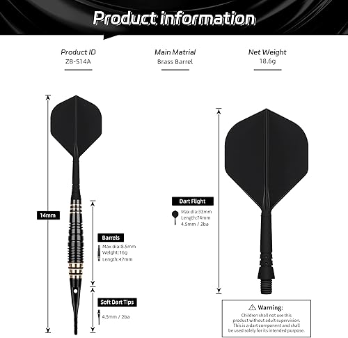 Miniatura 2 de CyeeLife Juego de dardos profesionales de punta suave de 0.71 onzas con 30 puntas de dardos adicionales y caja de almacenamiento de regalo, punta de