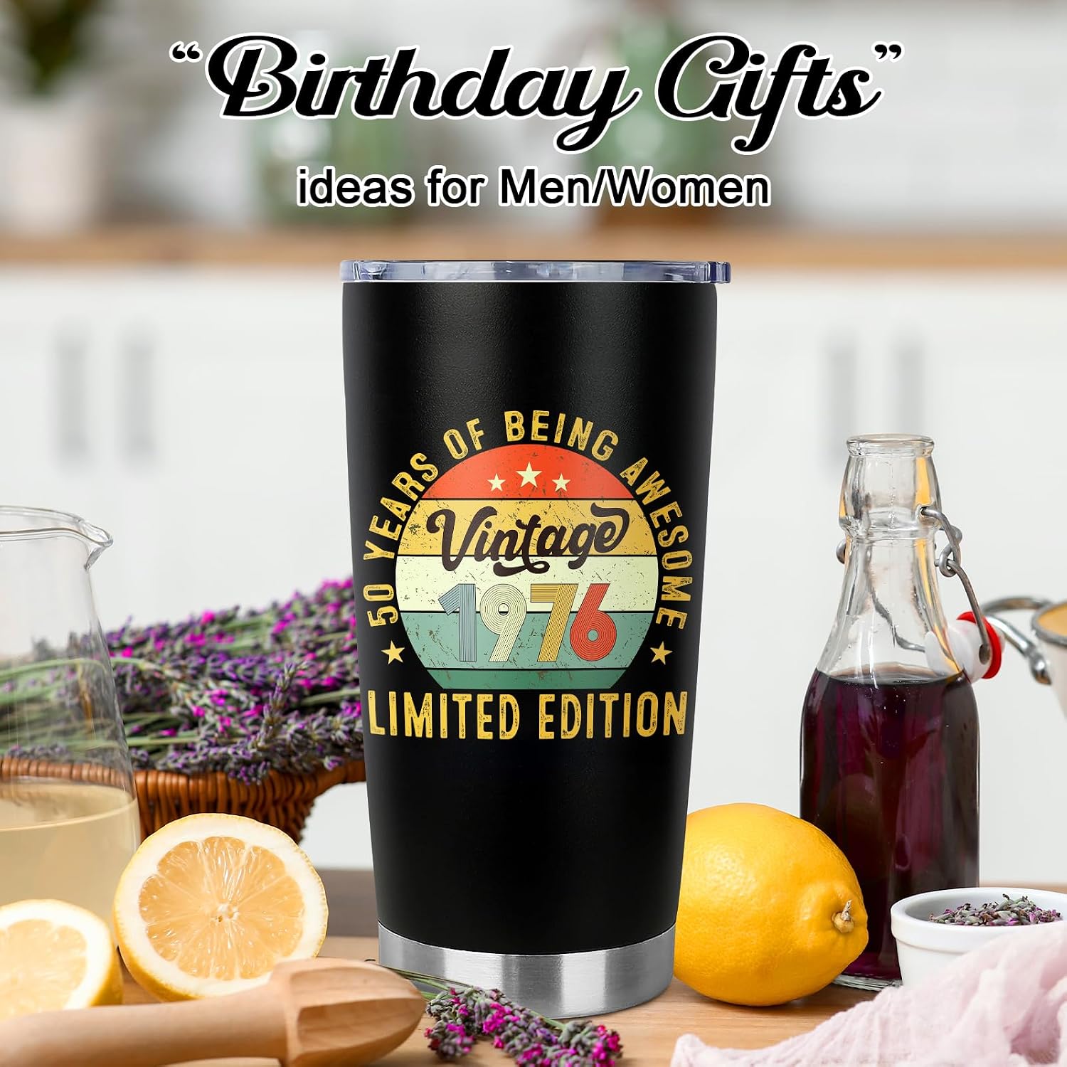 50th Birthday Gifts for Men Women - 1976 50th Birthday Decorations Gifts For Him Her - 50 Year Old Birthday Gift for Men Women Turning 50 Gift Ideas - 20oz Tumbler (1976 Black)