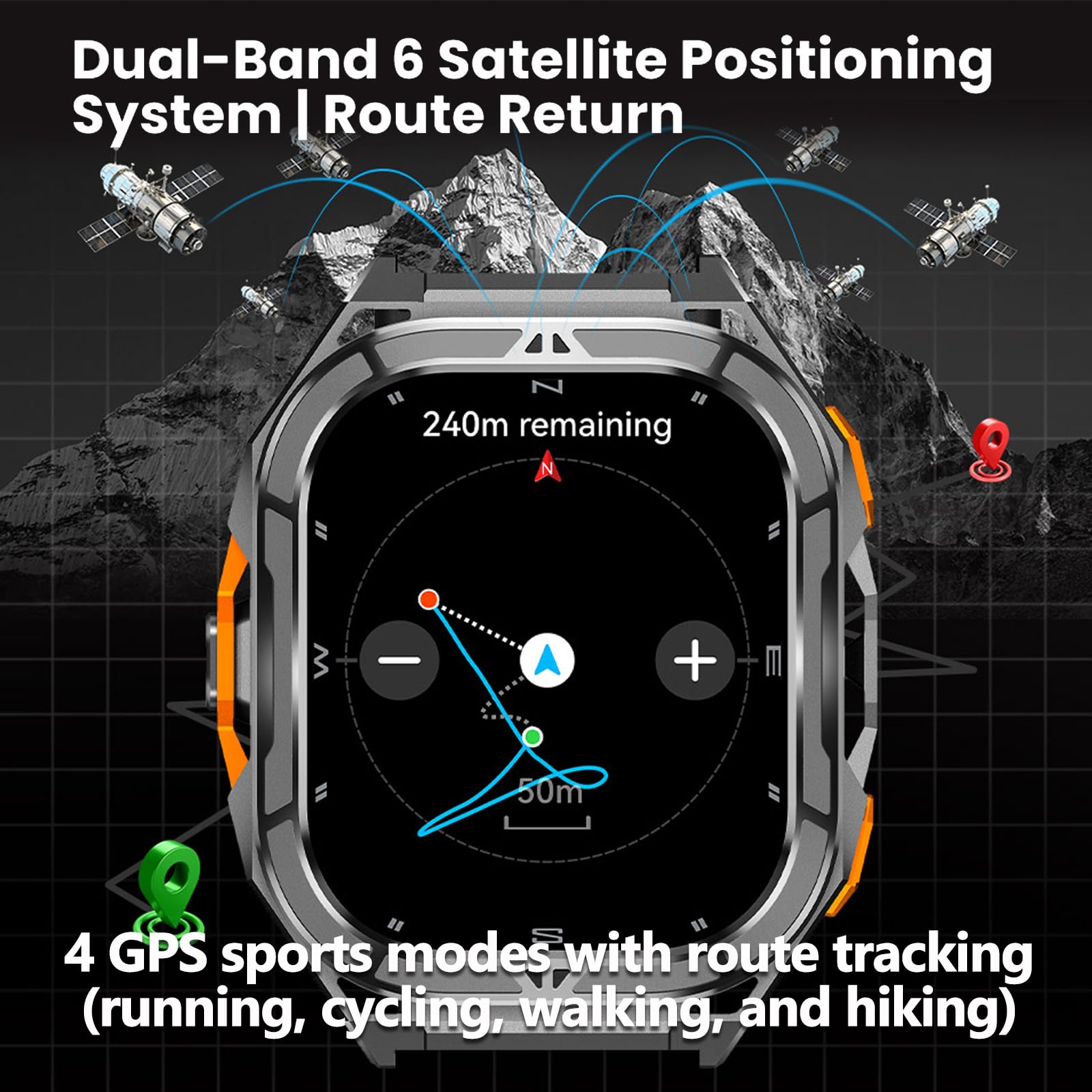 findtime GPS Montre Connectée Smartwatch Bluetooth sans Fil Grande Cadran Montre Homme Femme avec Appel Bluetooth Sport Podomètre Montre Connectée étanche 3ATM Multi activités Moniteur Fréquence