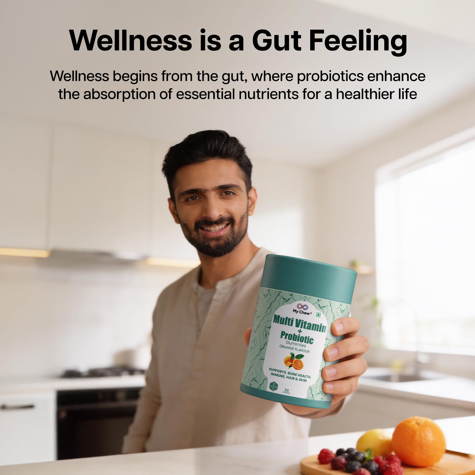 My Chew Probiotic multivitamin gummies,1 Billion CFU Clinically Proven with Vitamin D3, E, B6 & B12 Boosts Energy & Improves Immunity, 100% Vegan & Gut Friendly, 30 Gummies — Amazon image 3
