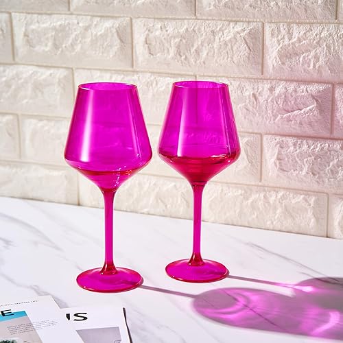 Miniatura 3 de Copas de vino irrompibles color rosa intenso  Juego de 2 vasos Tritan, color irrompible magenta y rosa rubor clásico, vasos grandes de bar