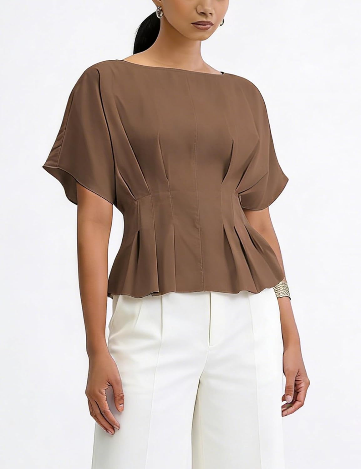 Zhiyouni Women's Summer Peplum Tops Short Sleeves Crewneck Dressy Casuak Babydoll T-Shirt Blouse - Image 3