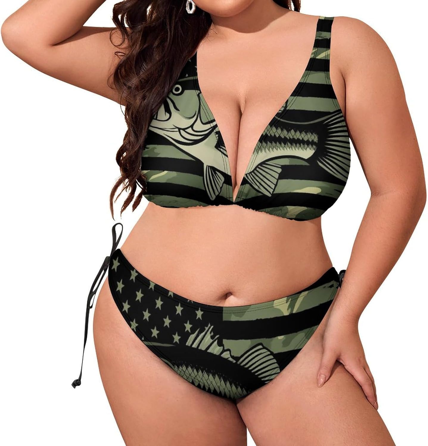 Womens Cheeky Bathing Suit Two Pieces Plus Size Bikini Sets Halter V Neck Padded Top Swimsuit