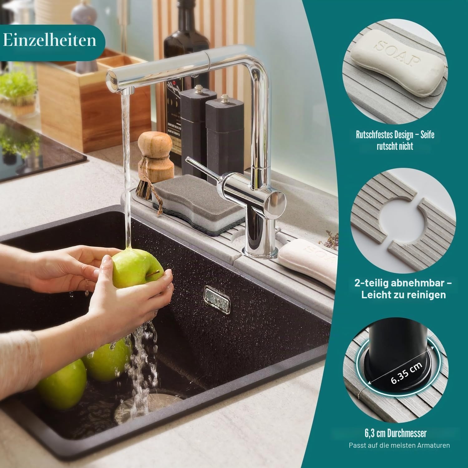 Spritzschutz für die Küche, Möbelschutz für Spülbecken aus Diatomeenerde, Spülbeckenmatte, Matte für Küchenspüle für Badezimmerarbeitsplatten [Weiß 60x10cm]