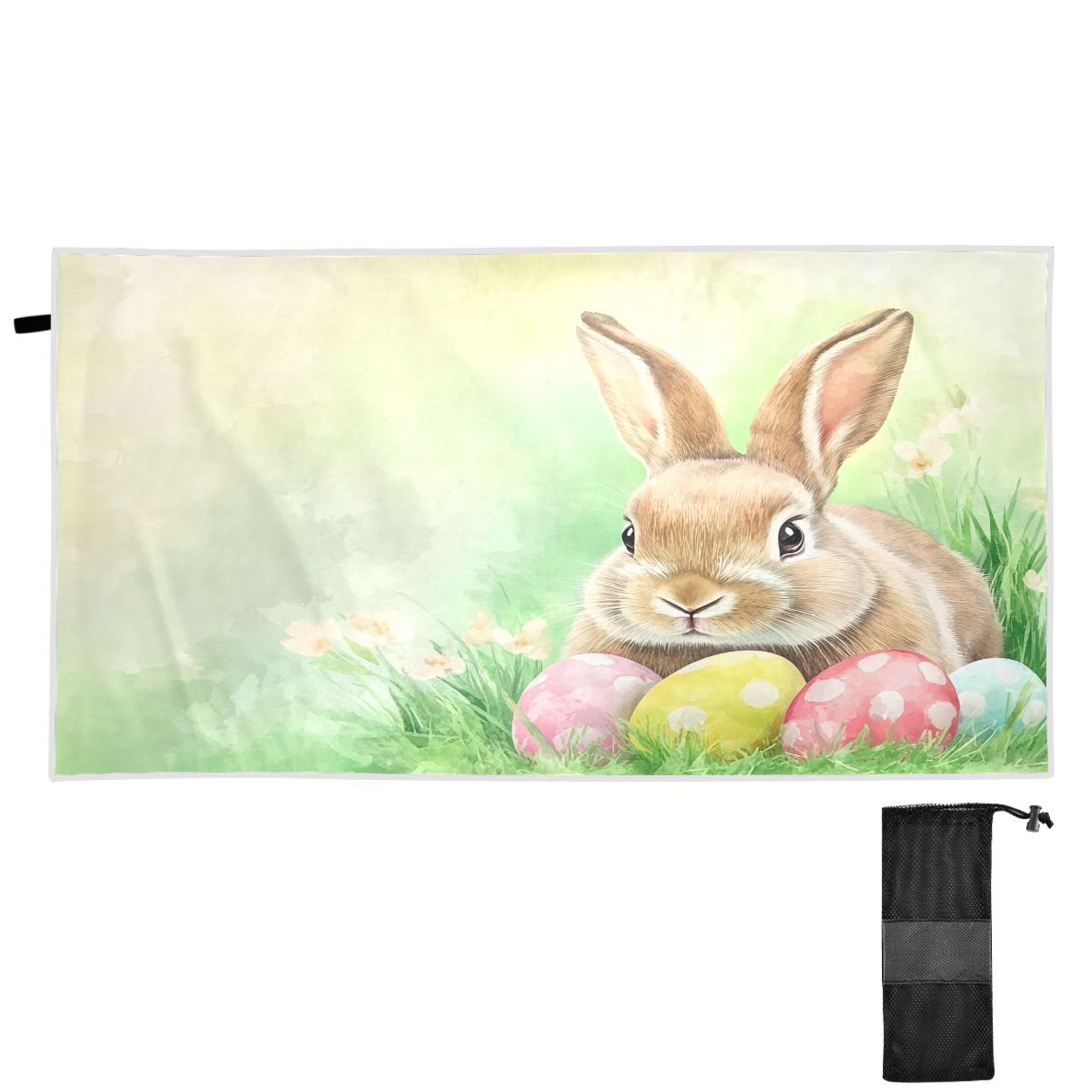 Burbuja Cute Easter Bunny Colorful Eggs Beach Towel Oversized High Absorbent Travel Towel, Lightweight Quick Dry Sand Proof Pool Towel for Women Men