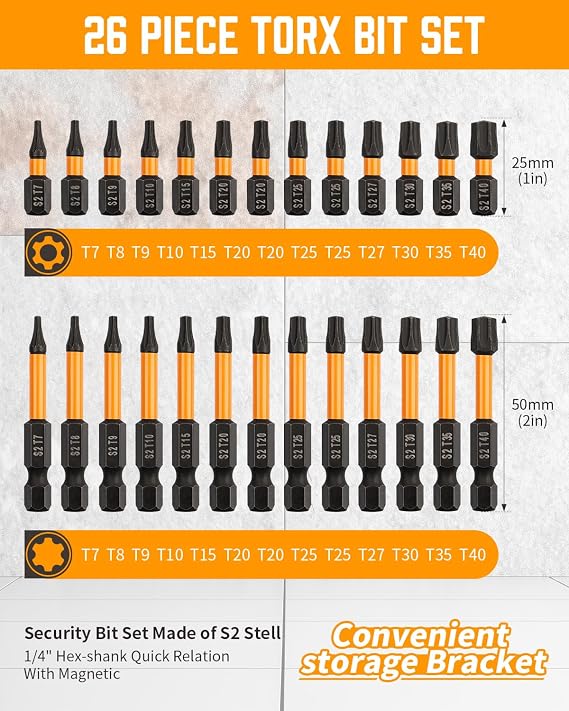 46 Pcs Screwdriver Bit Sets, Torx Bit Set T7-T40 & Allen Wrench Drill Bit