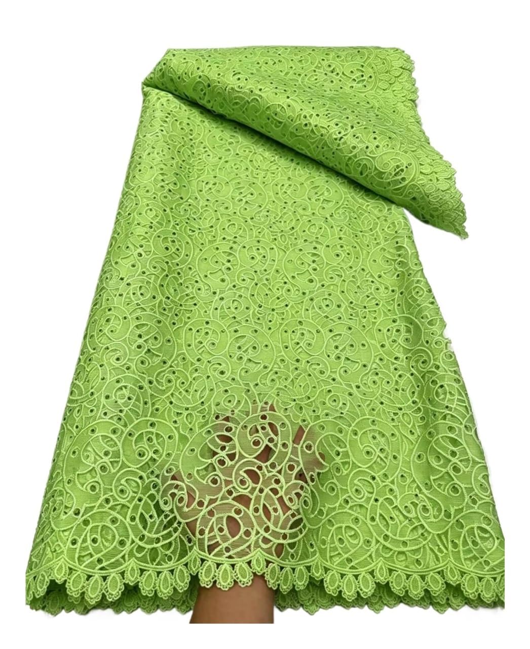 Tela de encaje guipur con recorte diamantes imitación bordado, 5 yardas | tela de encaje cortada a medida, tela de 47 pulgadas de ancho, costura de vestidos de novia de ropa geométrica(Green2)