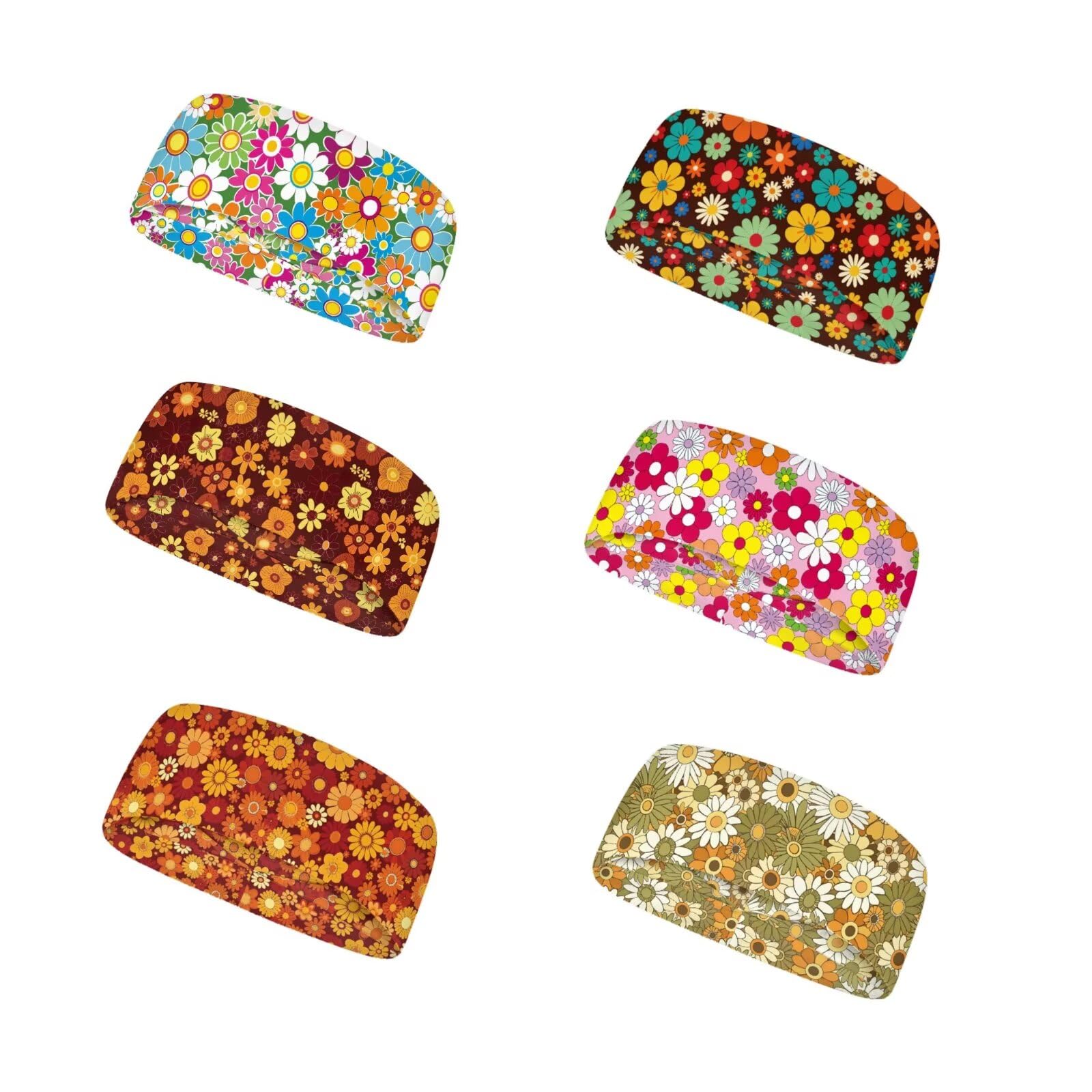 Forchrinse Sunflower with Text Print 6Pieces Sport Sweatband Headband for Soft Elasitc Headband Hair Bands Unisex Outdoor Sport Headbands