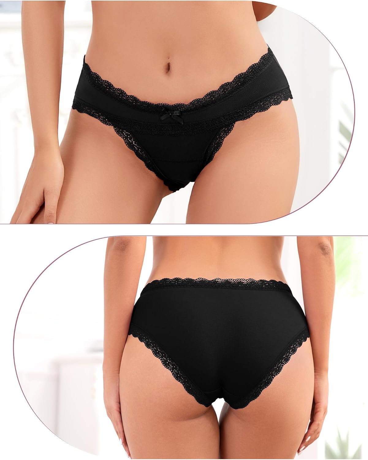 voenxe Women Bikini Underwear,Cotton Blend Lace Panties,Ladies Hipster Lacy Briefs,Soft Breathable Comfortable Stretch 5 Pack