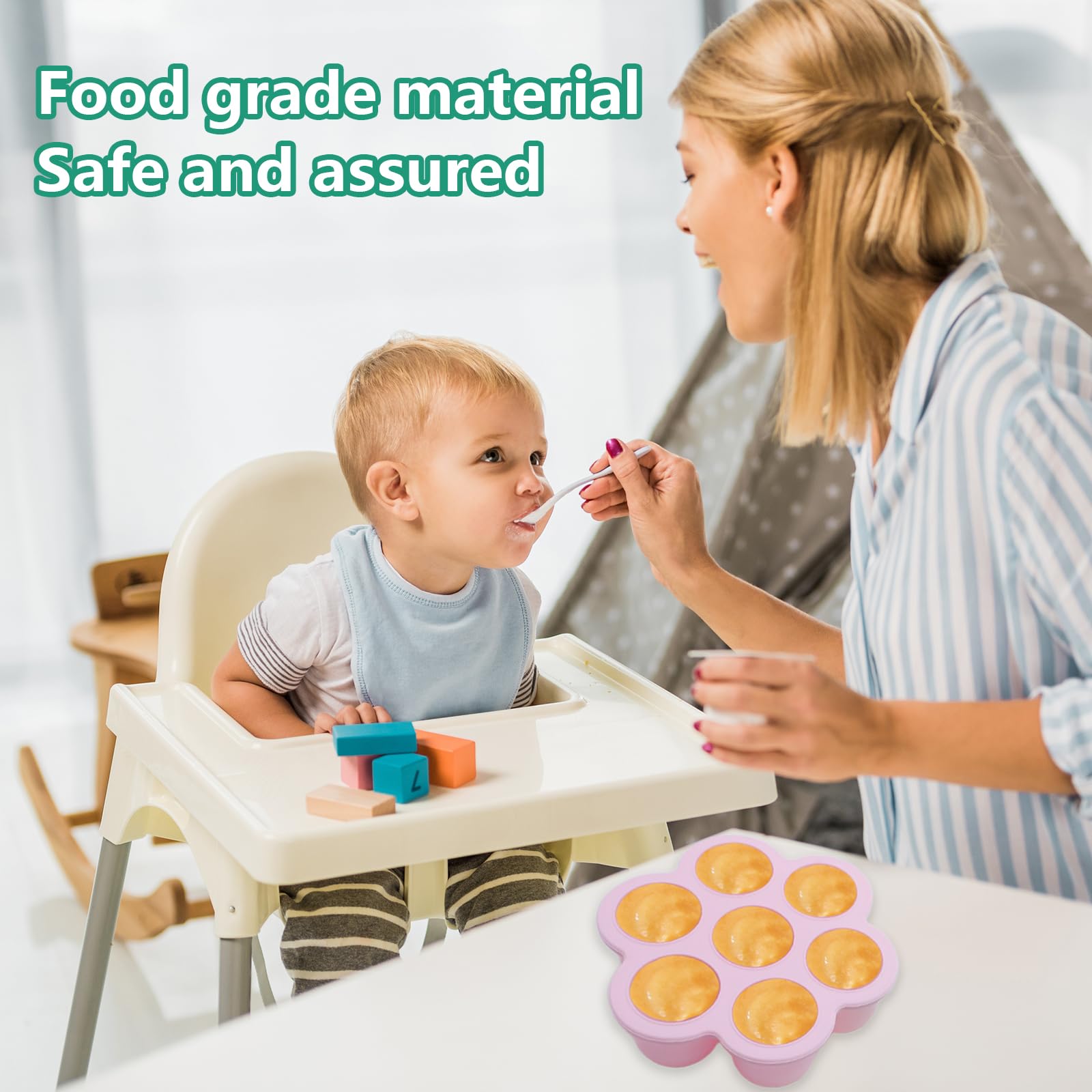4 Pièces Bac a Glacons avec Couvercle Bebe, Plateaux de Congélation pour Aliments Bébés avec Couvercles, Pot Conservation Bébé en Silicone, Bac Congelation Puree Bebe, Moule en Silicone Bebe