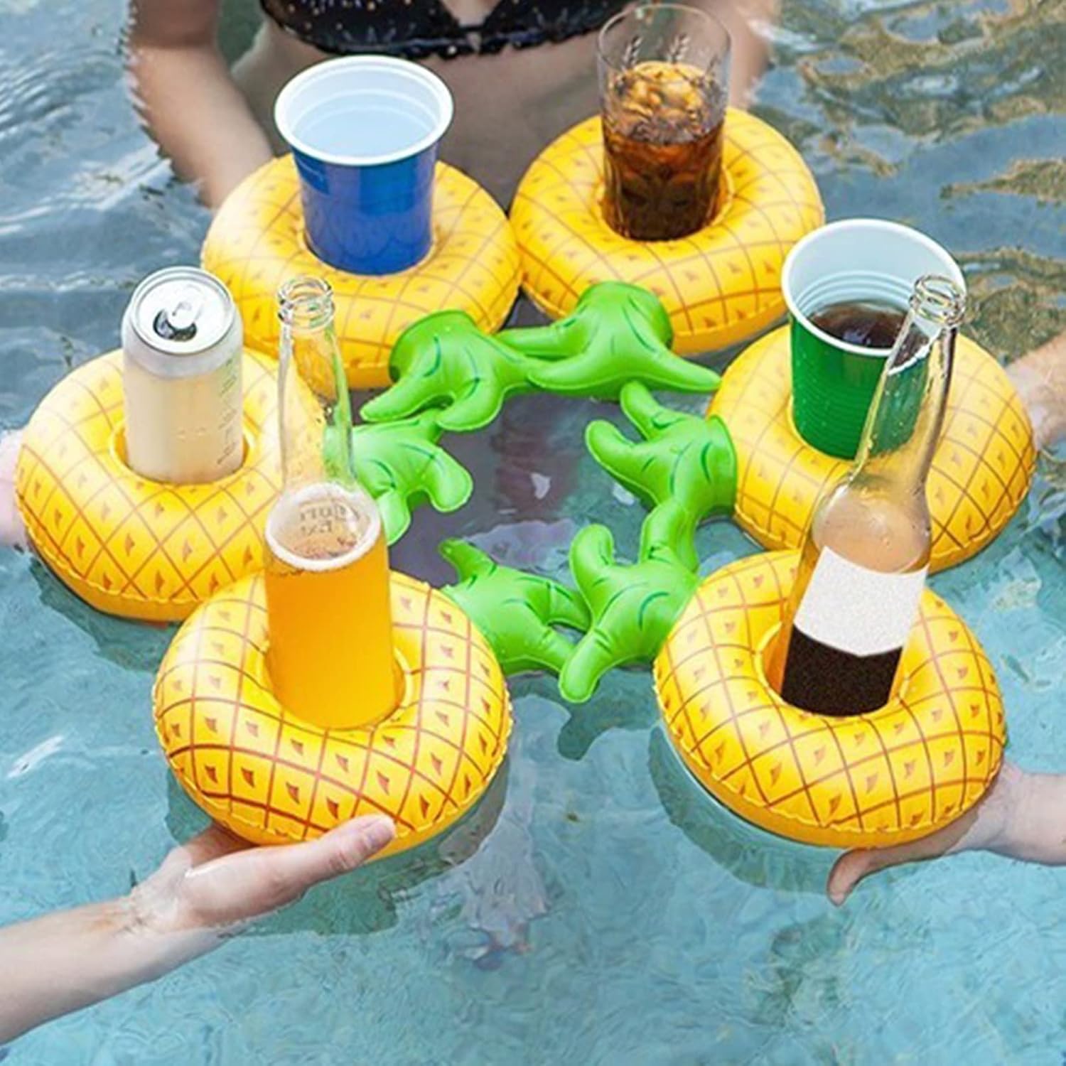 Inflatable Drink Holder 20 Pack Inflatable Pineapple Pool Float Drink Holders for Swimming Pool