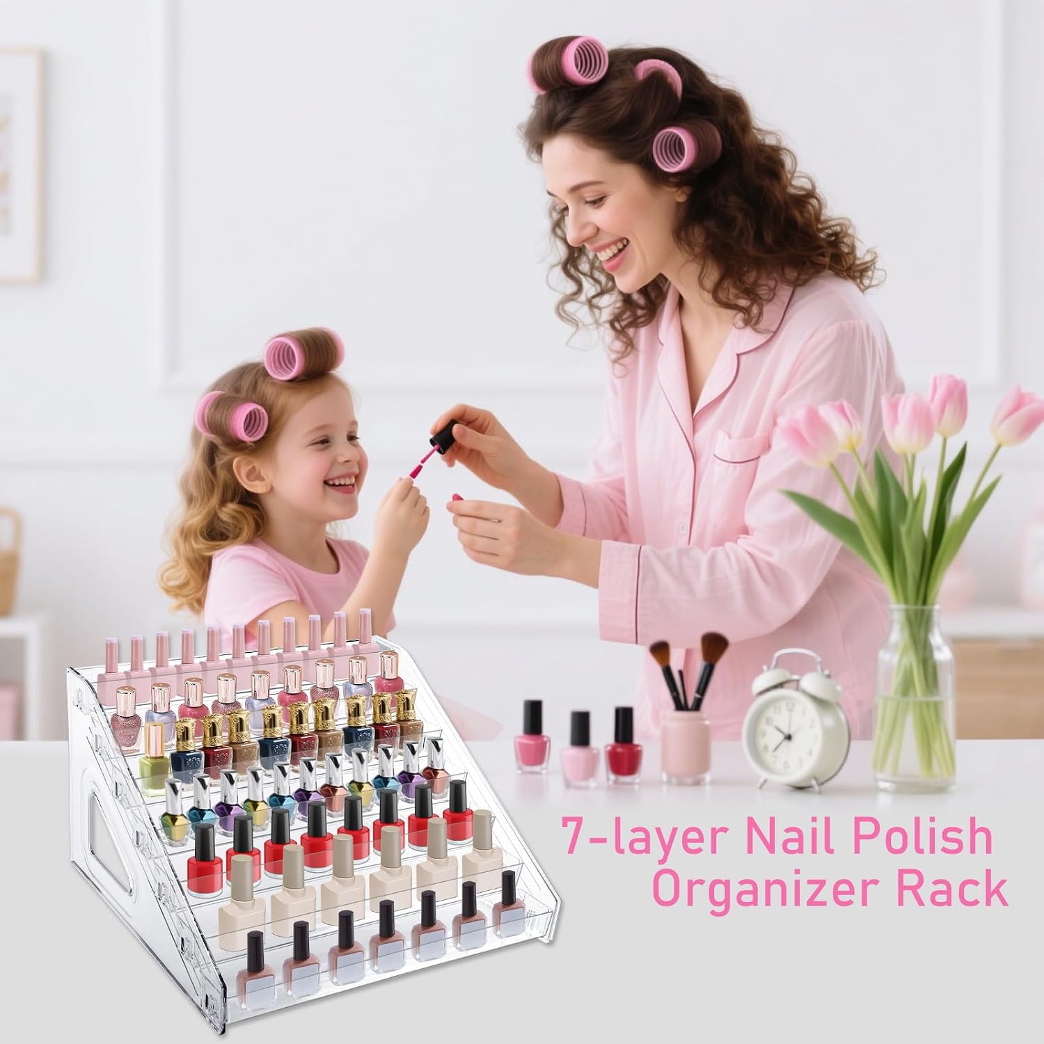 7 Layers Nail Polish Organizer Holder Rack, Clear Display Rack for Cosmetics Sunglasses Essential Oil, Stand Makeups Storage Case Eyeglasses Shelf Lipsticks Holder