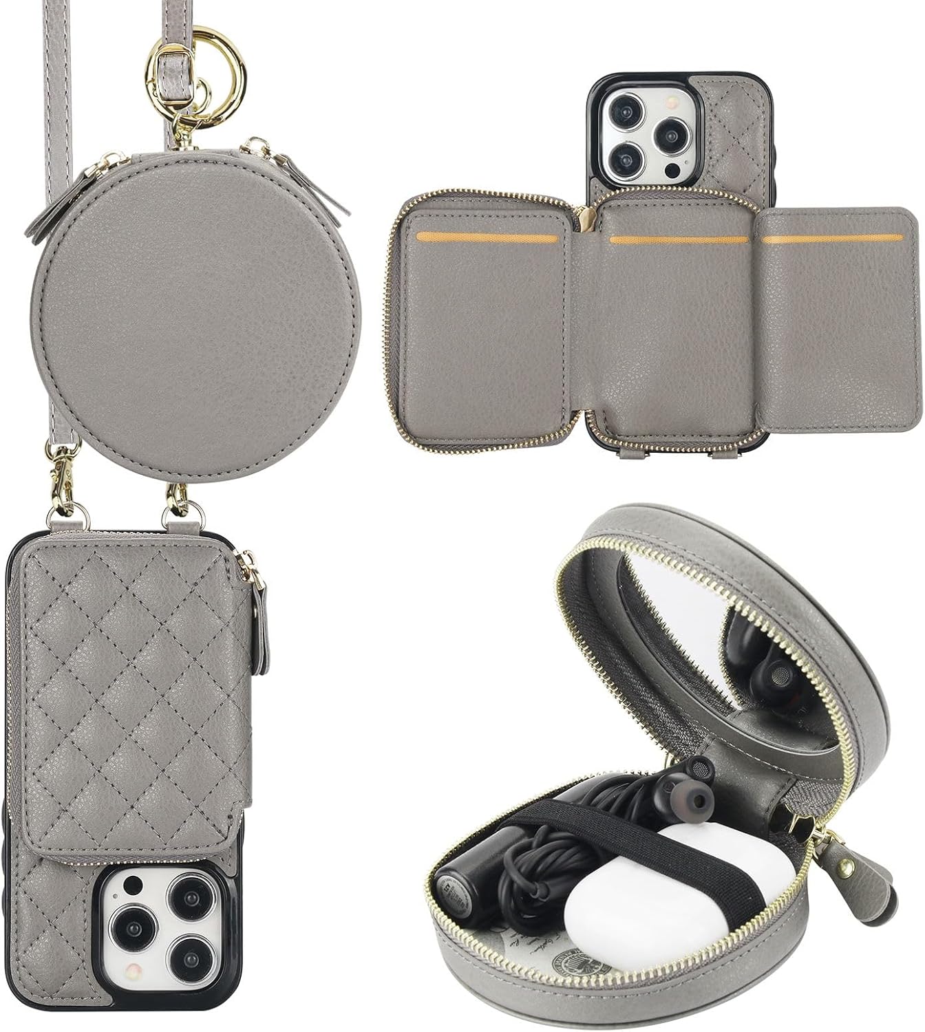 Bocasal A Stylish Crossbody Wallet Case for iPhone 15 Pro + A Mini Round Pouch Bag