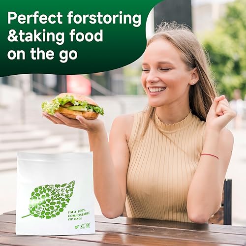 Miniatura 4 de Bolsas con cremallera para sándwich compostables de 25 × 100 %  Bolsas de almacenamiento de alimentos ecológicas  Bolsa para congelador  A base de