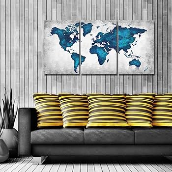Amazon.co.jp: Derkymo 3パネル 世界地図 キャンバス ウォールアート