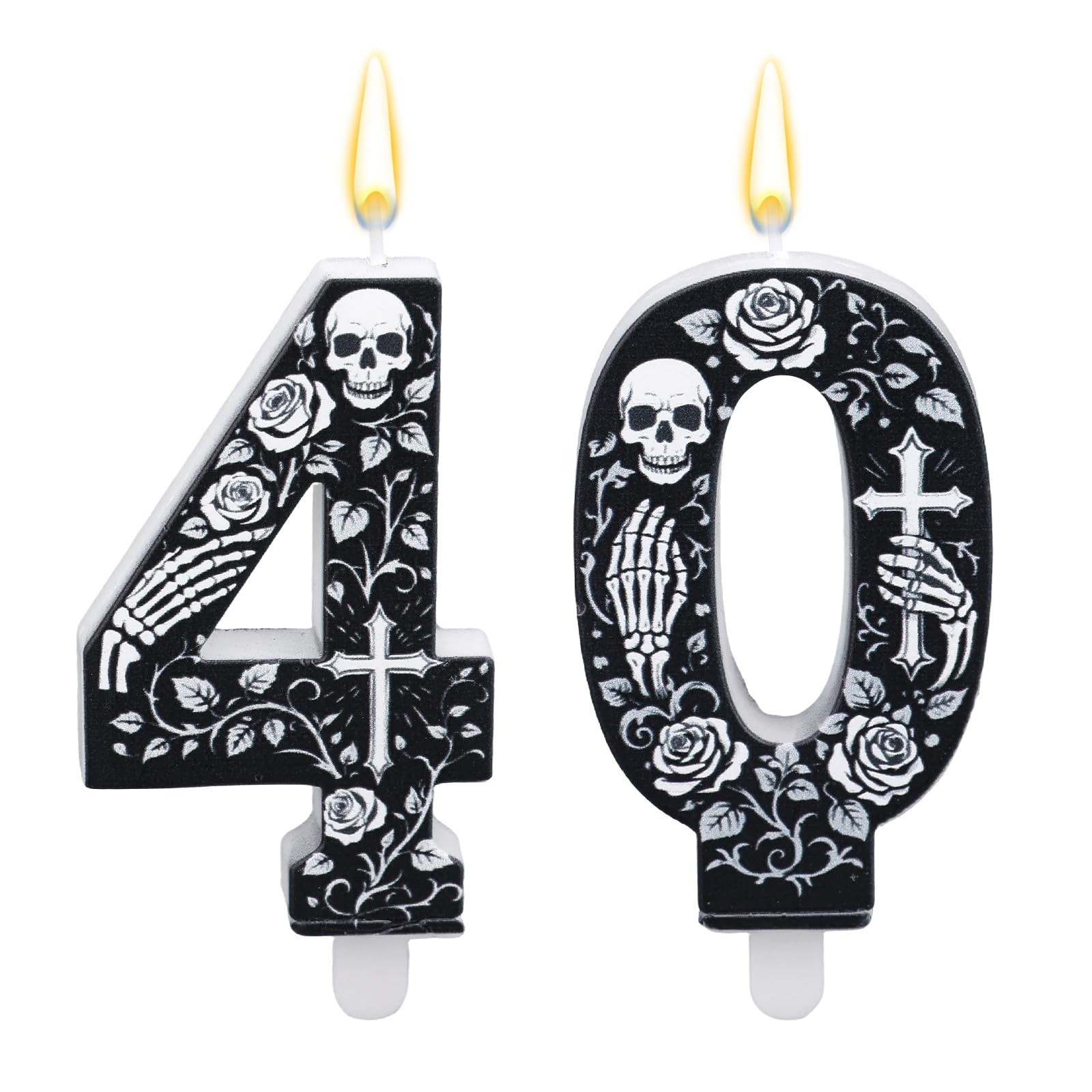 Farewell Theme Number Birthday Candles, Black Gothic Funeral Themed Cake Topper for Men Funny Death to Youth Party Favors & Decoration Supplies (40th)