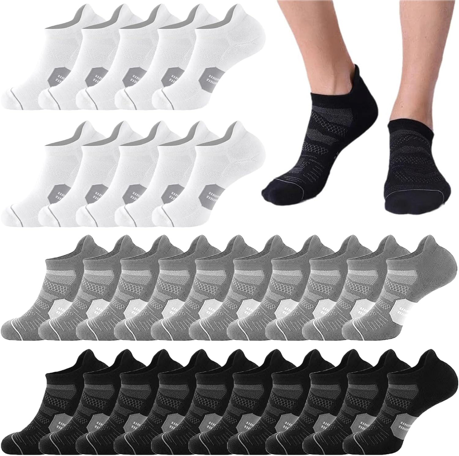 12 Pairs Mens Ankle Athletic Running Socks Breathable Low Cut Sports Casual Socks for Men