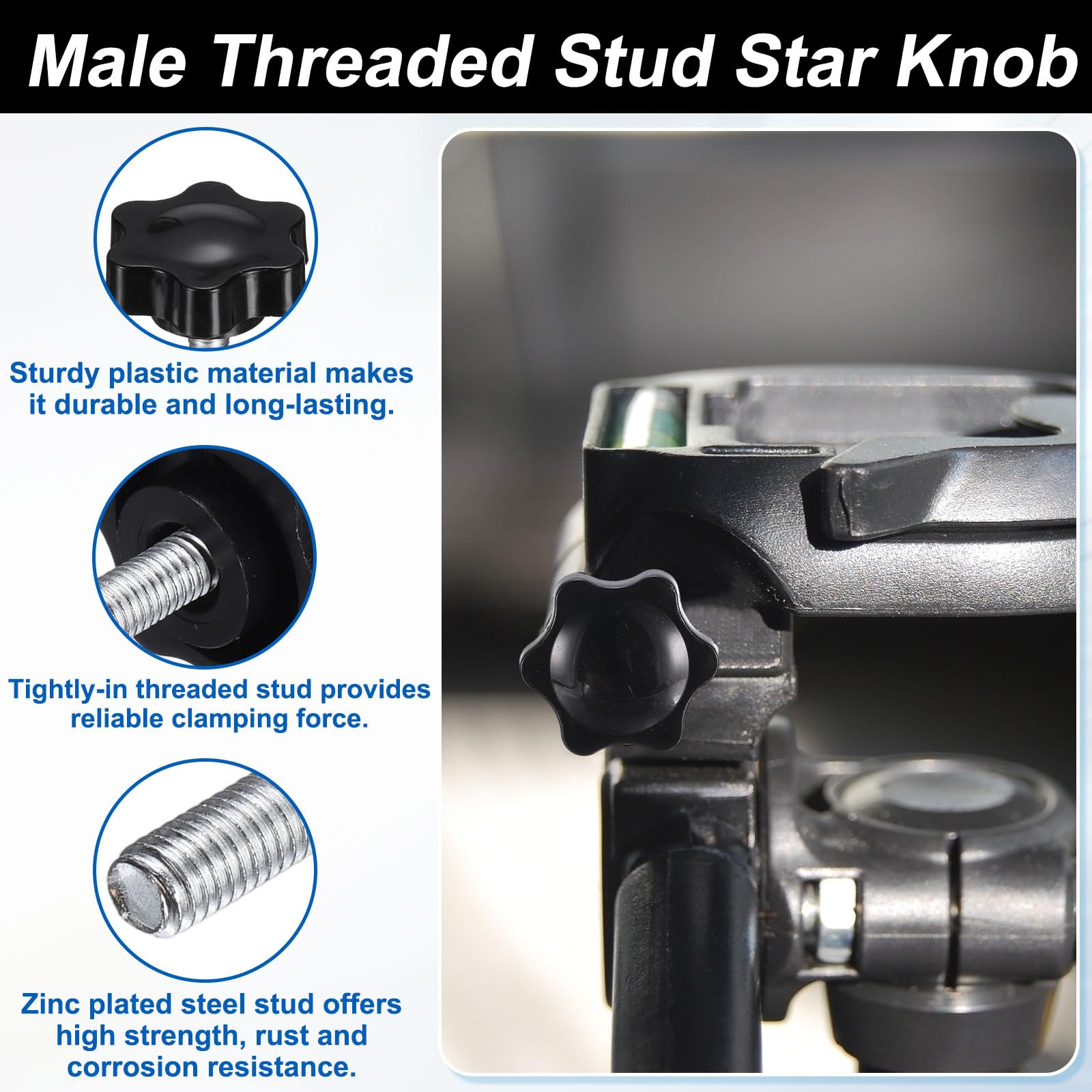 sourcing map Set di 2 pomelli a stella da 1/4"-20UNC x 8 mm maschio + 1/4"-20UNC filettatura femmina 32 mm testa metrica 6 stelle filettate Stud serraggio maniglie vite in foro passante manopola a