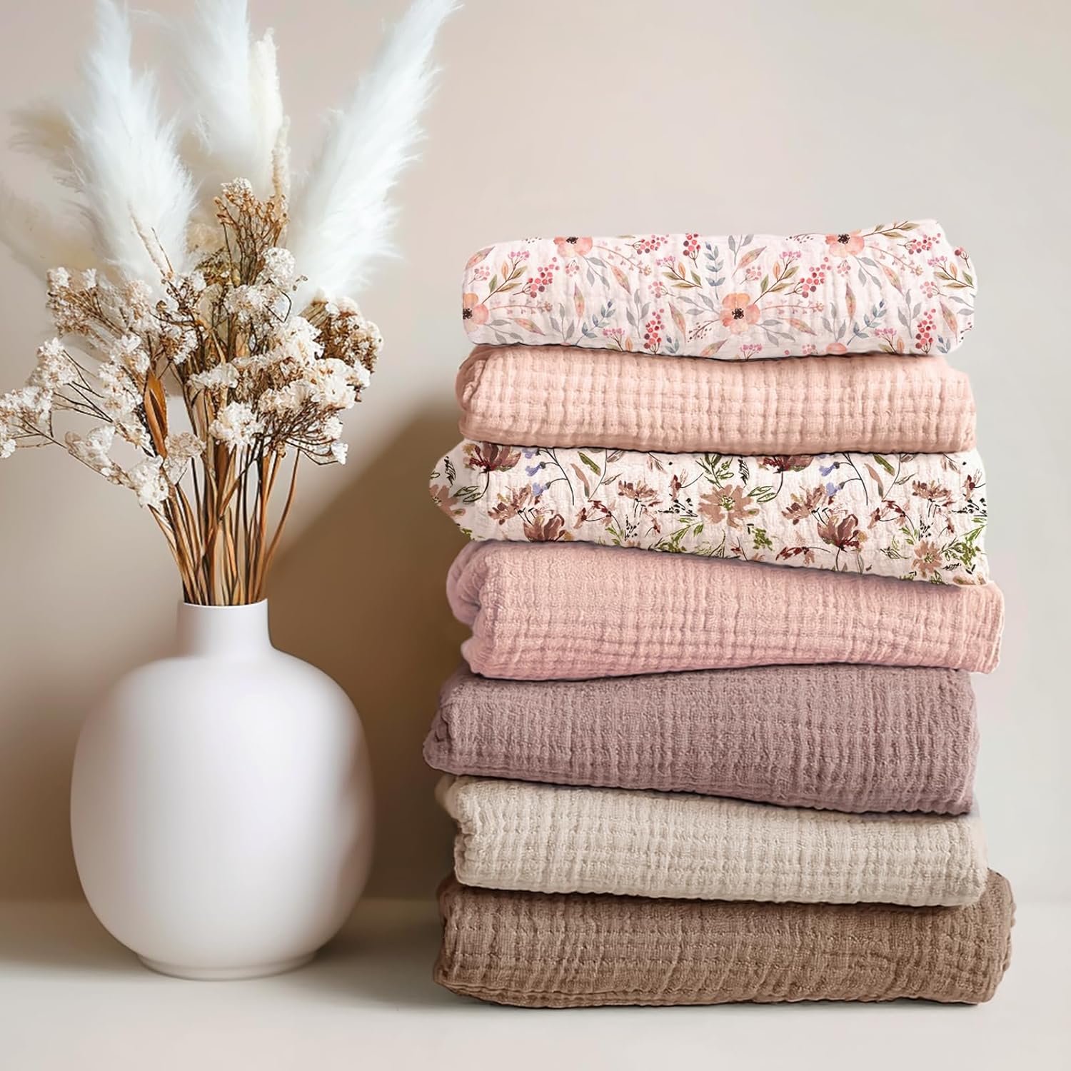 lulumoon Mini Crib Sheets 2-Pack: Soft Muslin Cotton Pack and Play Sheets for Playard Mattress - Boho Floral Print for Girls