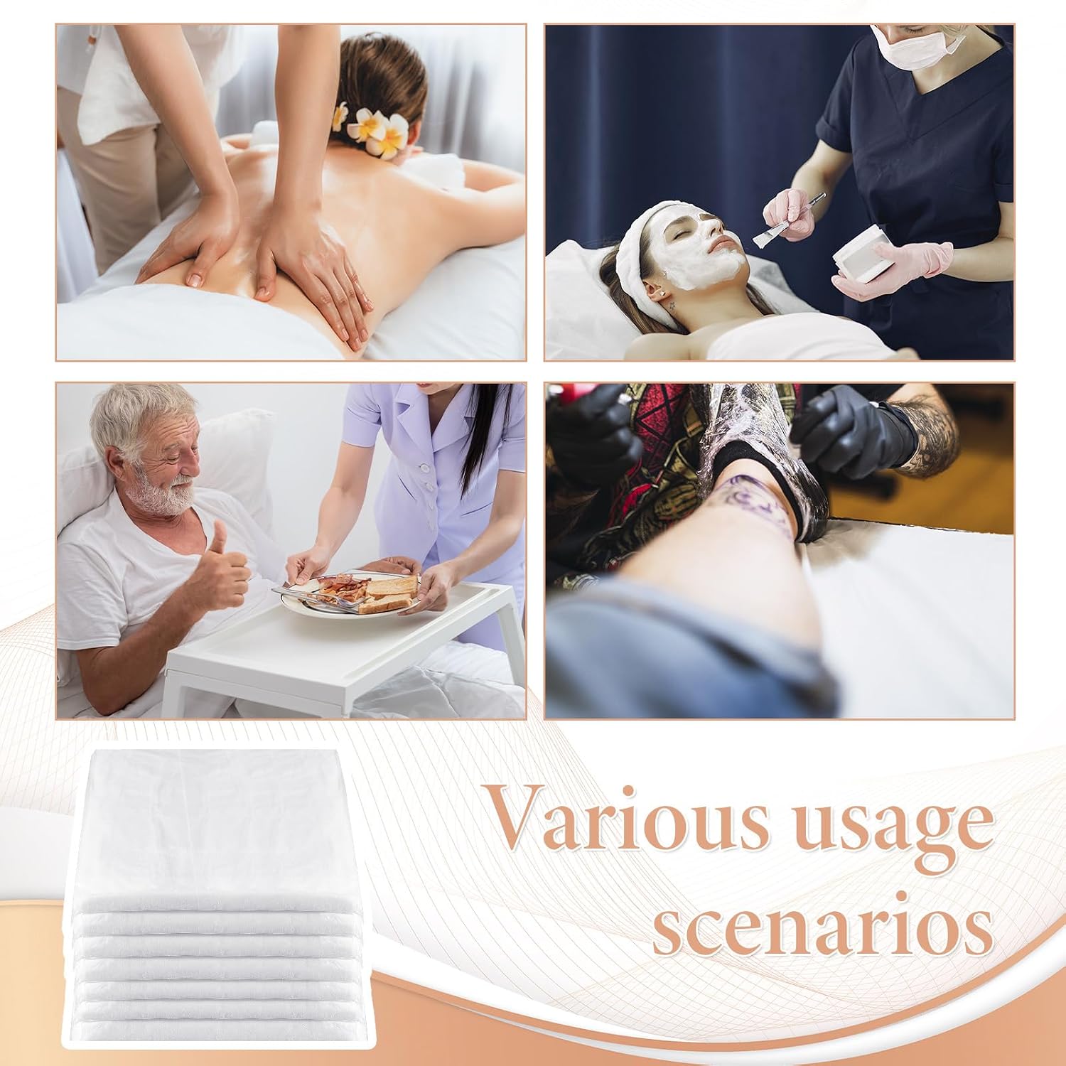 50 Pcs Disposable Fitted Massage Table Sheets, Elastic Breathable Massages Bed Sheets Covers Non Woven Fabric Massage Table Sheet for Facial, Body Beauty (35 x 85 Inch)