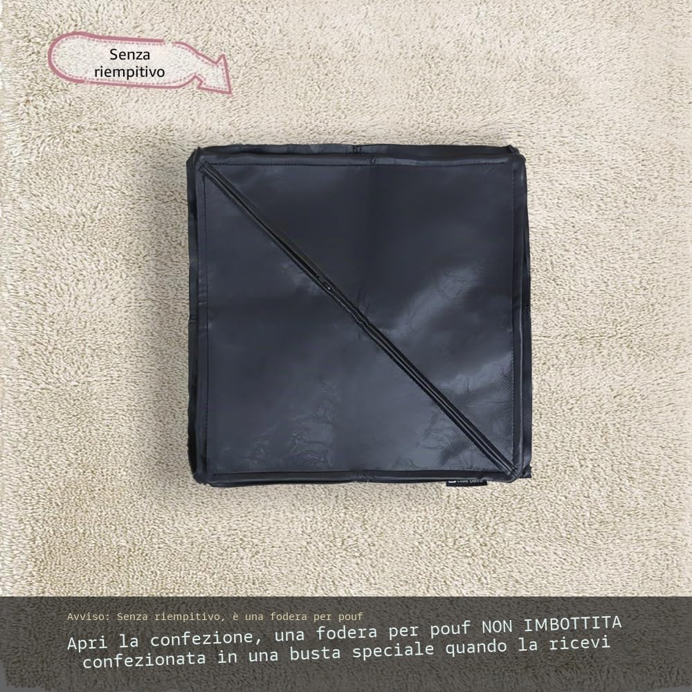 Louis Donné Pouf per pouf non imbottito, 17,7", quadrato, pouf ottomano, per soluzioni di stoccaggio, poggiapiedi in pelle impermeabile, per poggiapiedi (nero)