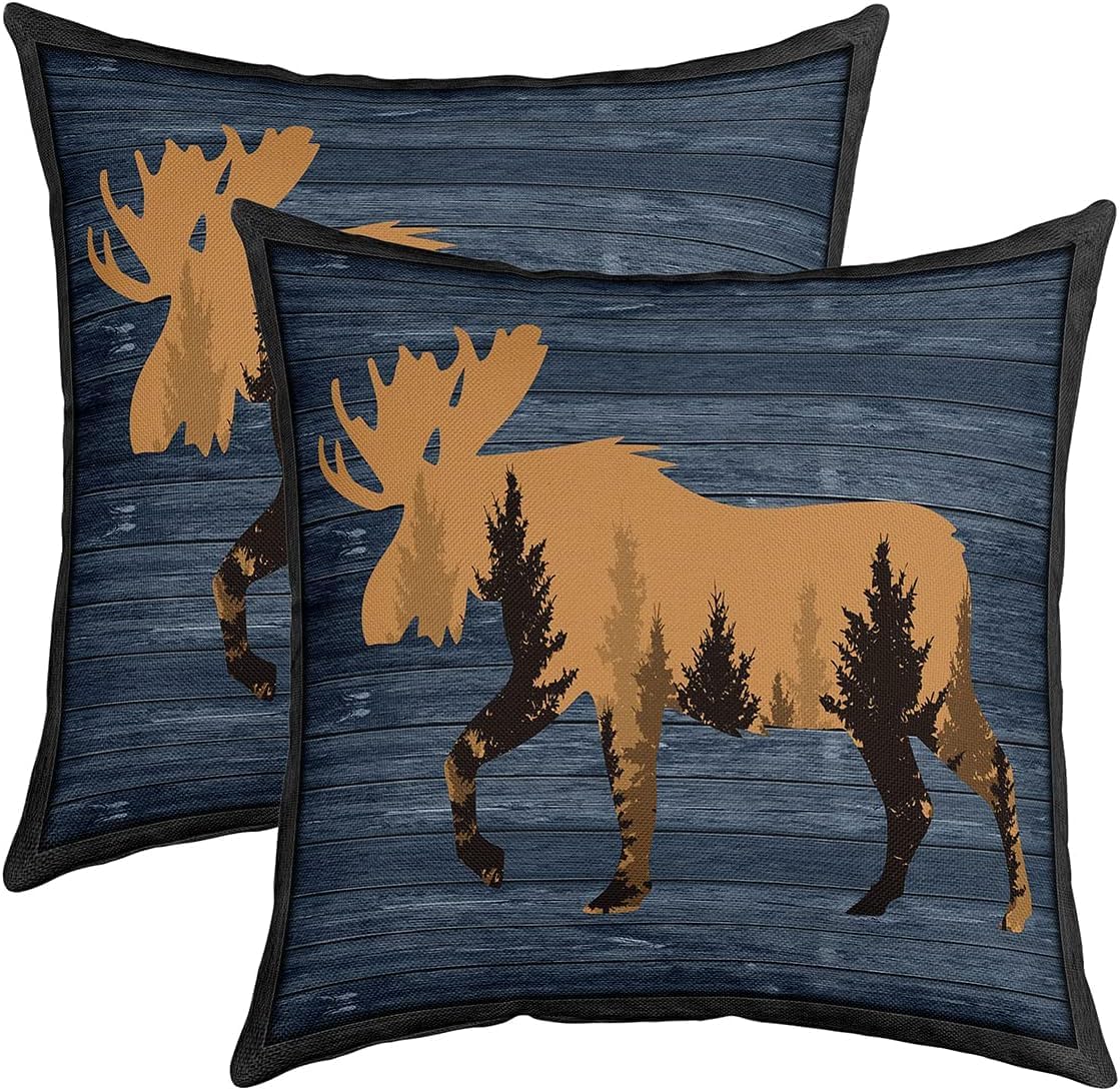Loussiesd 50x50cm Deer Hunting Pillow Covers Sofa Bed 2pcs Set Pillow Covers Cute Deer Sofa Cushion Hut Antlers Western Farmhouse Prince Blue Brown Wild Animal Pillow Cover Decorative Pillow Covers โ image 1