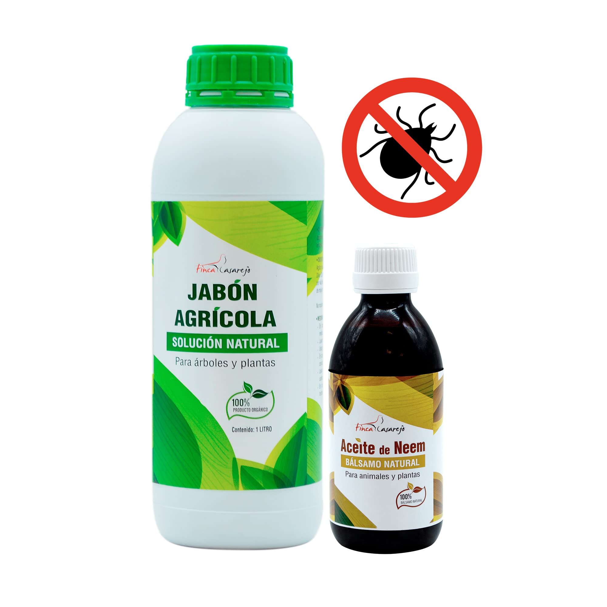 FINCA CASAREJO Jabón agrícola 1L + Aceite de Neem 250ml - Pack de 2 Productos Naturales para Proteger Tus Plantas y Huertos Frente al Pulgón y el minador de cítricos