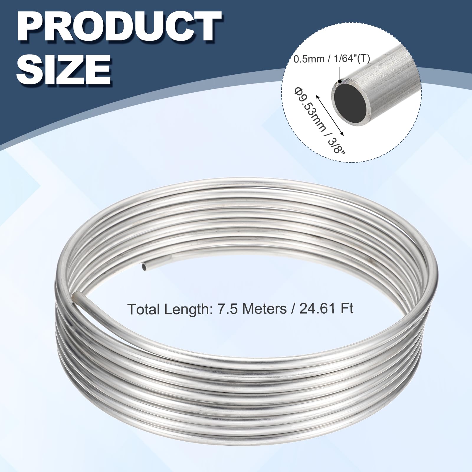 QUARKZMAN Industriell 304 Edelstahl Rohrspule 9.53mm OD, 7.5m Lange Edelstahlrohr Spule 0.5mm Dicke, Flexible Edelstahlrohrspulen Rund Edelstahlspule für Rohrleitungen Modellbau, Silber