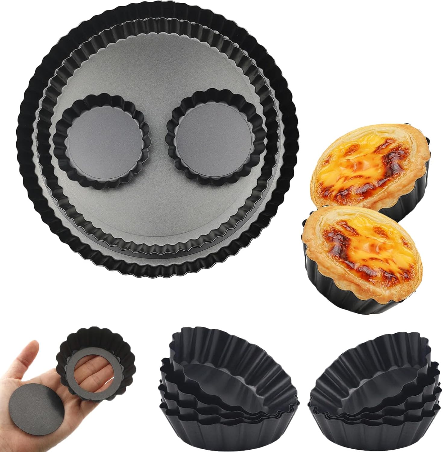 Tart Pans Set 11/9/4in 4 Pack and 3in 12pcs Mini Tart Pans