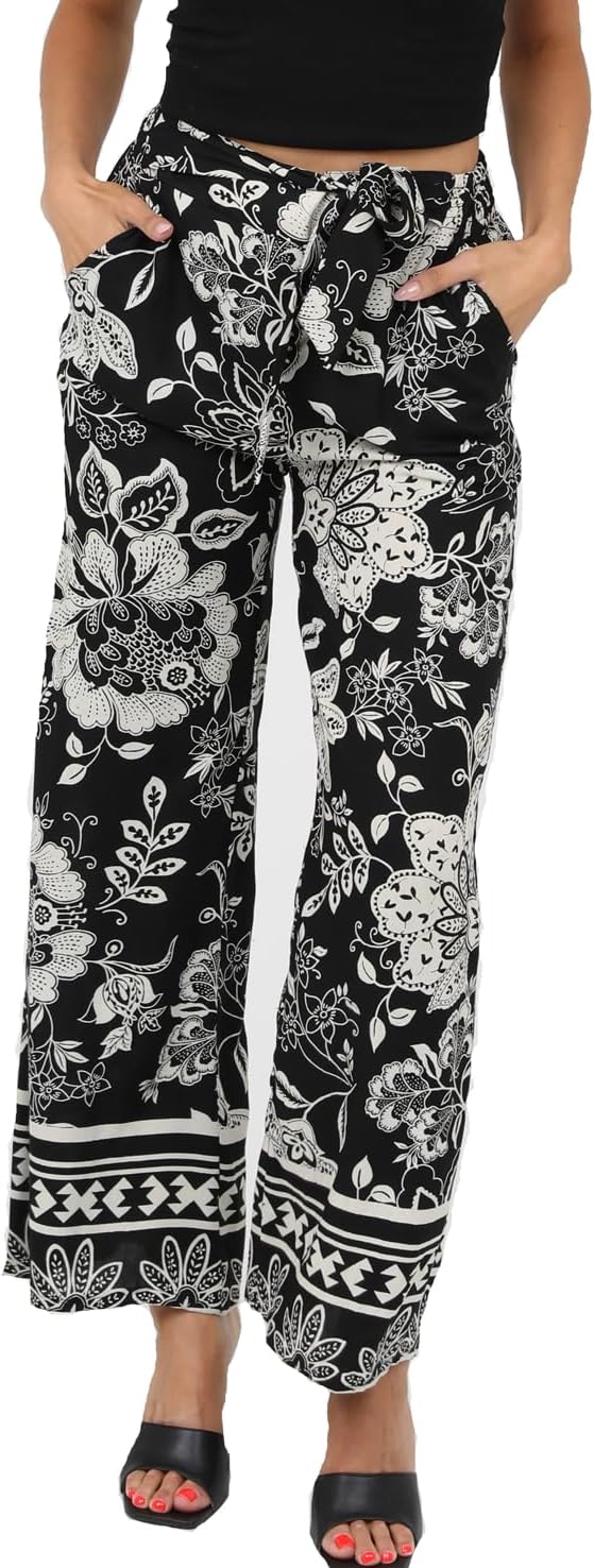 Angie Women's Wide Leg Pants with Self Tie