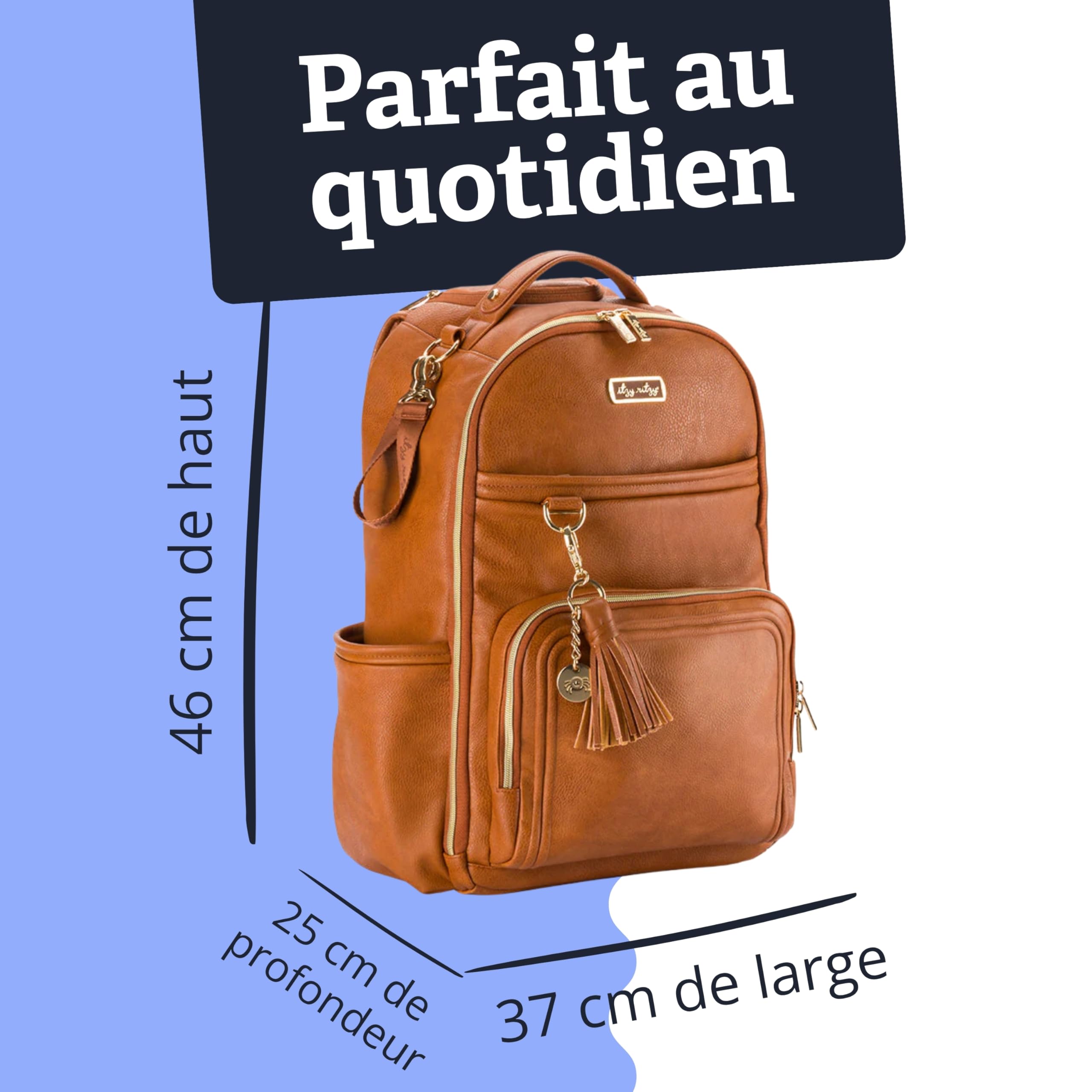 Itzy Ritzy Sac à Dos à Langer | Grand Sac à Couches avec Tapis | Assez grand pour leur monde, organisé pour le vôtre | 19 Poches, Porte-Biberons Isothermes, Attaches Poussette | Café et Crème