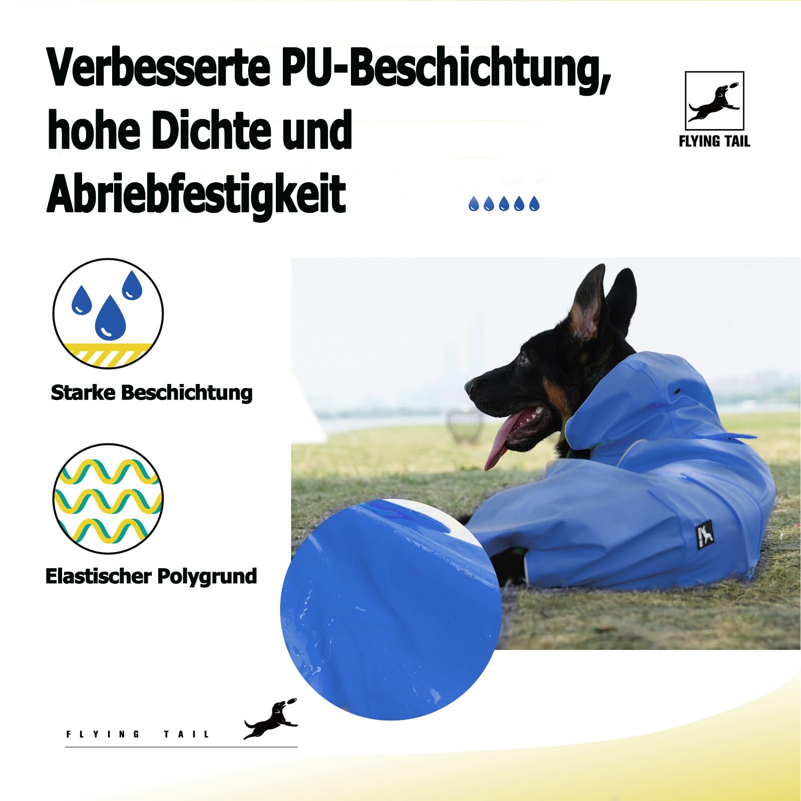 Impermeable para perro, no rígido, súper suave, reflectante, ajustable, fácil de llevar, agujero para correa para perros S a XXXXXL (azul, XXXXXL)