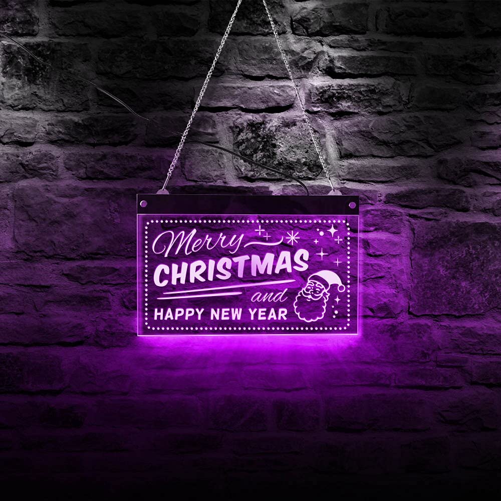 30cm * 19cm Navidad Feliz Navidad y próspero año nuevo Iluminación nocturna multicolor Arte de la pared Decoración para fiestas en la casa Lámpara Electrónica LED Letreros de neón Letreros luminosos