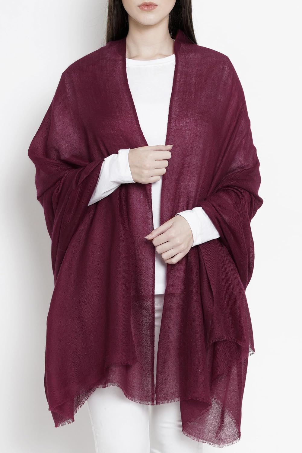 100% Cashmere Scarf Made in Kashmir (Gift Box) Large Warm Pashmina Women Men Winter Wine Burgundy