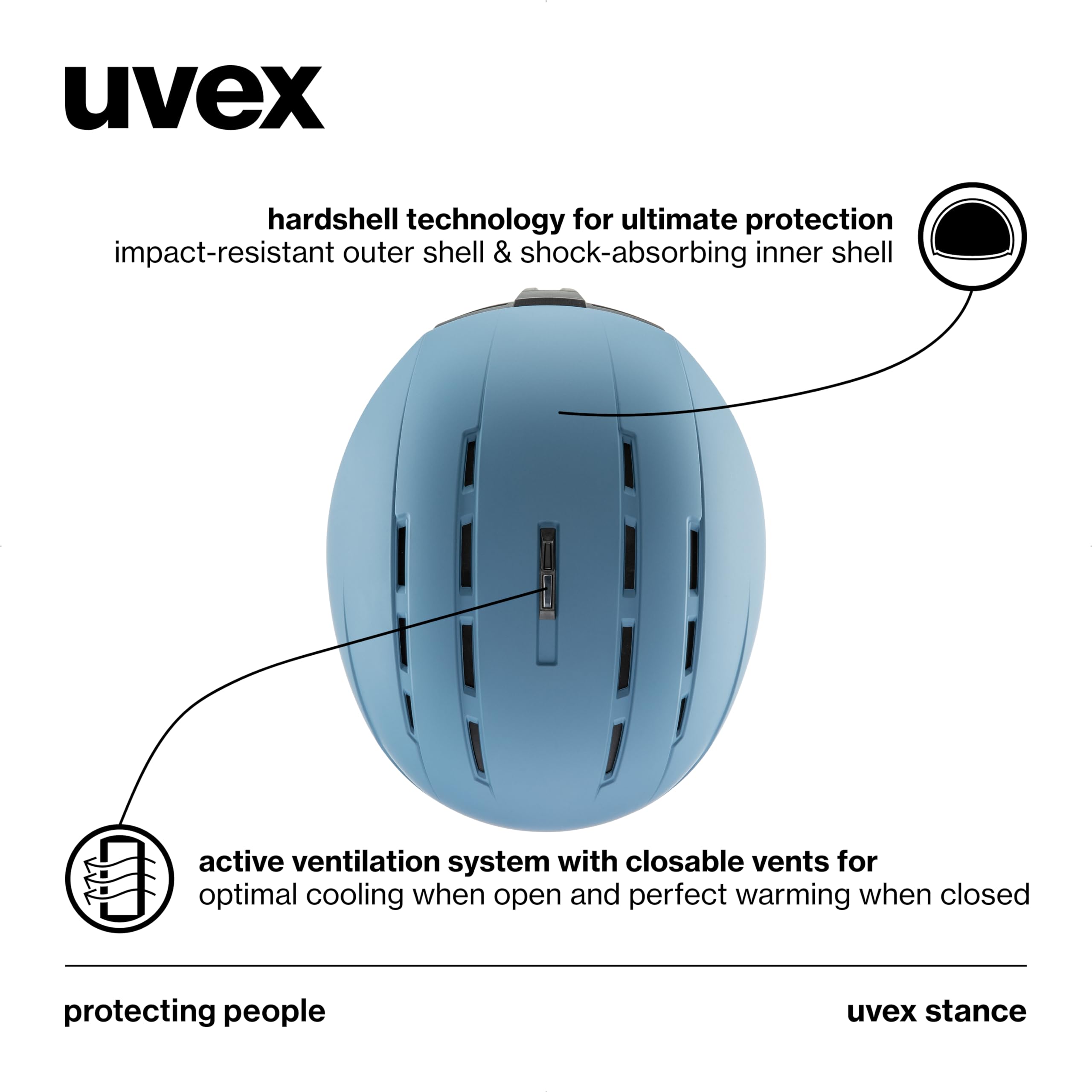 uvex Stance - Adjustable All-Mountain ski & Snowboard Helmet - closable Ventilation, Comfort Padding & Highest Safety