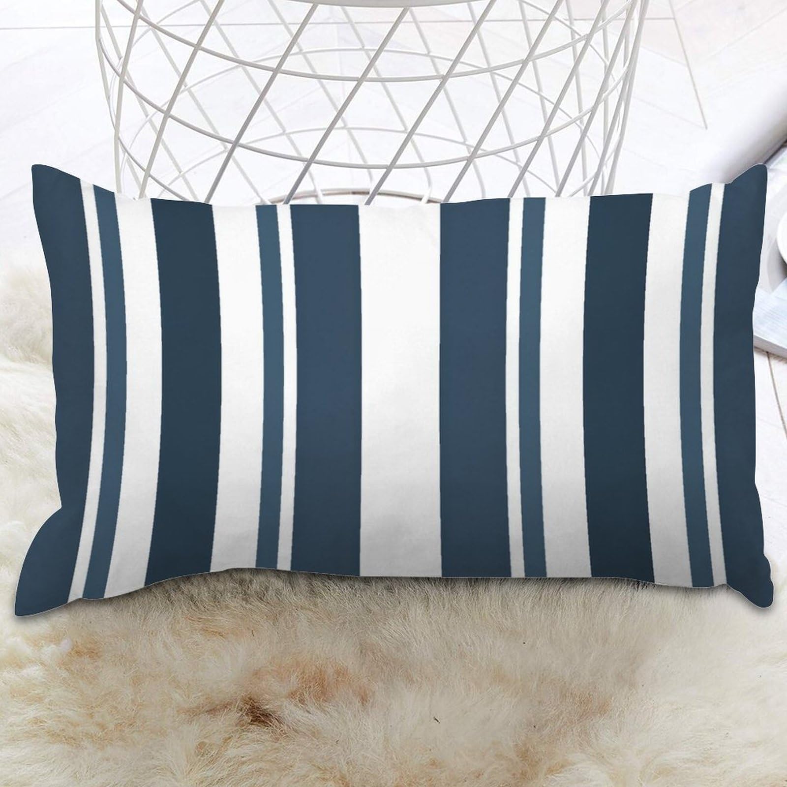 Rectangular Cushion Cover New Grain Sack Blue Stripes Cushion Cover Cushion Cover Abstract Throw Pillow Covers Farmhouse Decorative For Sofa Bedroom Car Indoor Couch 12x20 IN