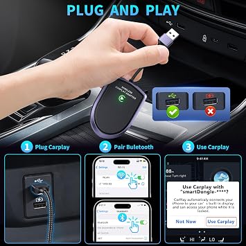Wireless CarPlay Adapter for Apple iPhone (2025 Upgrade) Instant Wireless CarPlay, Ultra-Low Latency, Stable Connection, Mini Bluetooth Dongle for iOS 10& Cars 2016+, Plug & Play Type-C