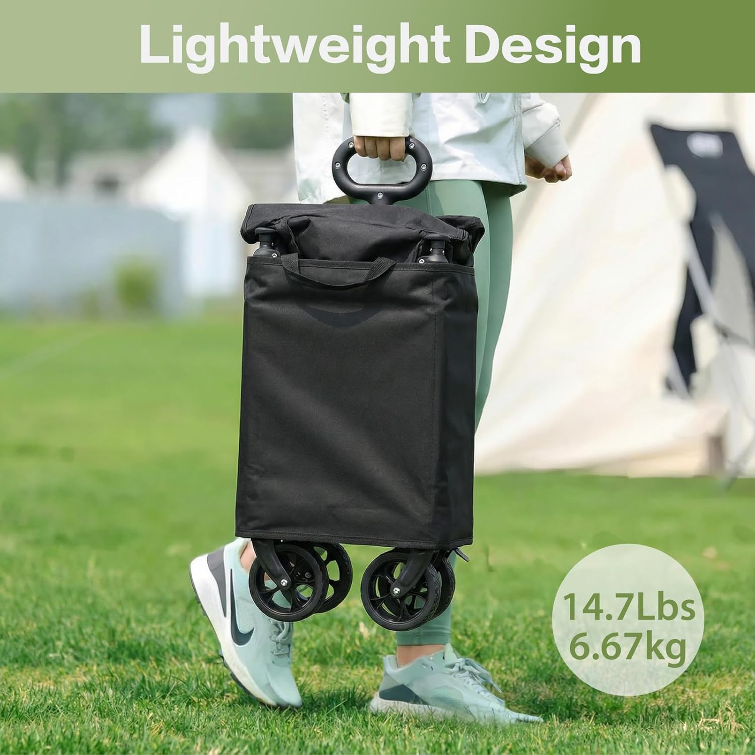 Collapsible Wagon Carts 140L with Waterproof Cover, 360LBS Heavy Duty Foldable Grocery Cart with Detachable Side Pouch & 360° Front Wheels for Garden,Camping, Shopping, Outdoor Sports (Black)