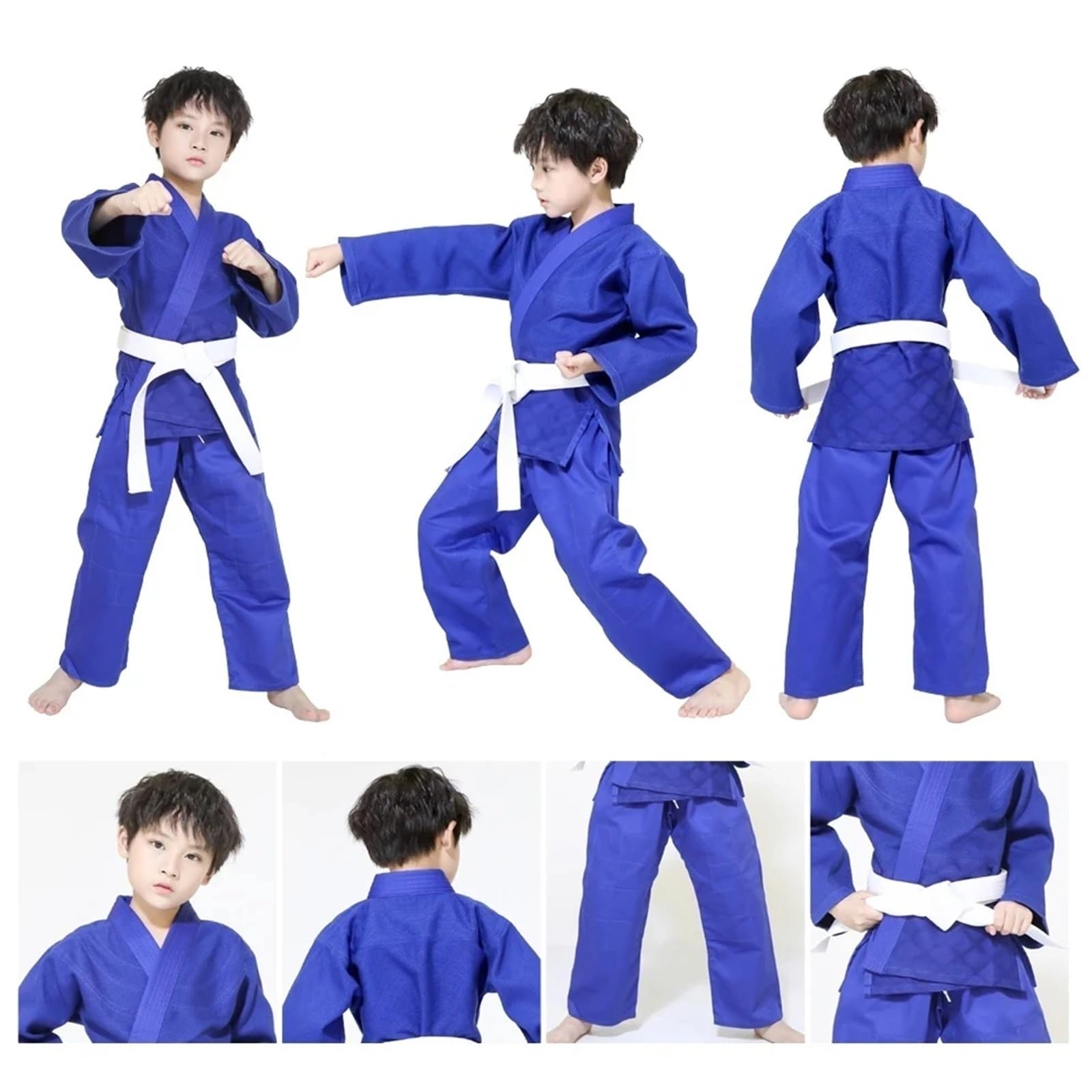 Trajes Judo Uniforme Profesional de Judo Gi for Artes Marciales, Kimono Blanqueado de Tejido único, Perfecto for competición o Entrenamiento con cinturón Blanco(White,XL-170CM)