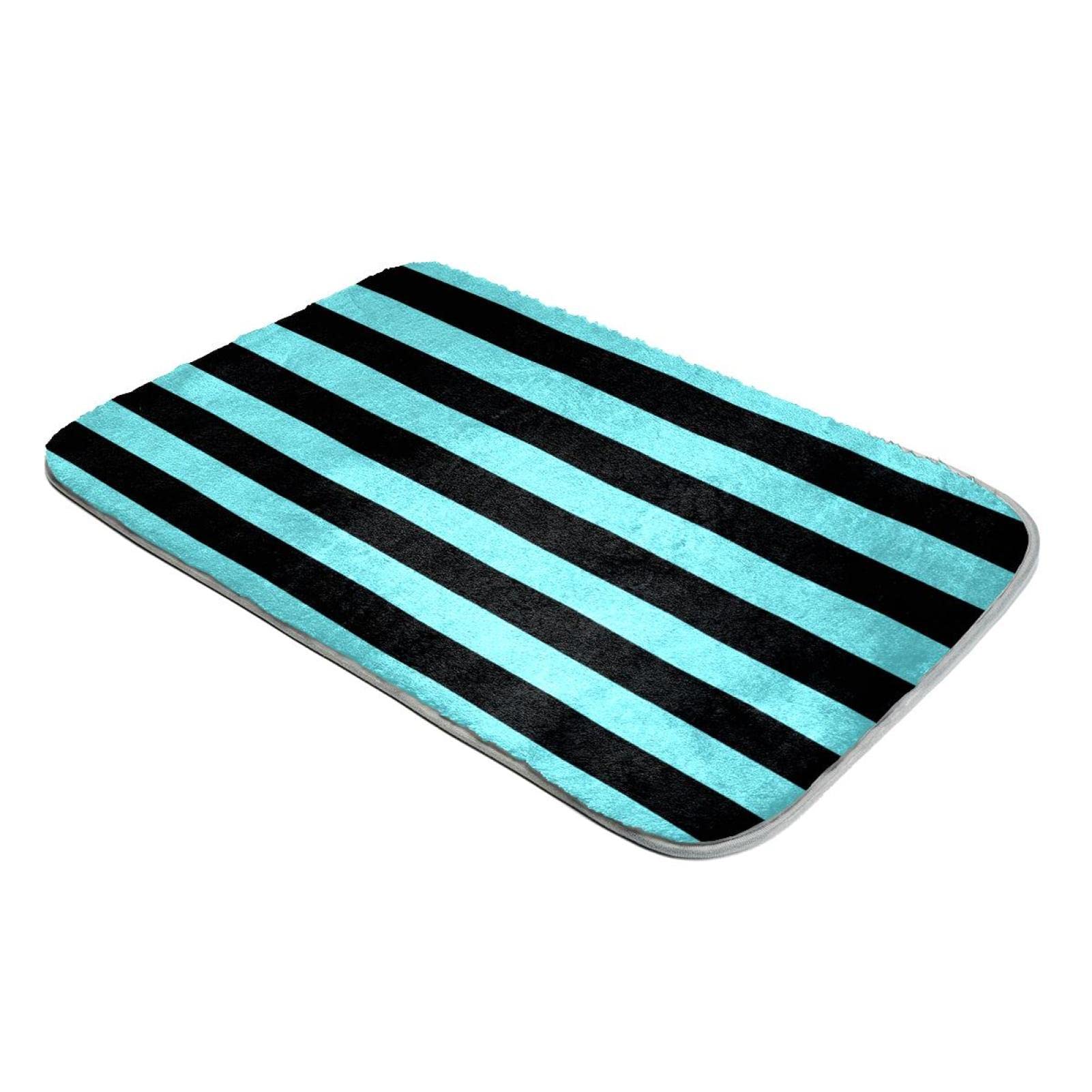 Tapis de luxe fausse fourrure épaisse motif ligné bleu et noir