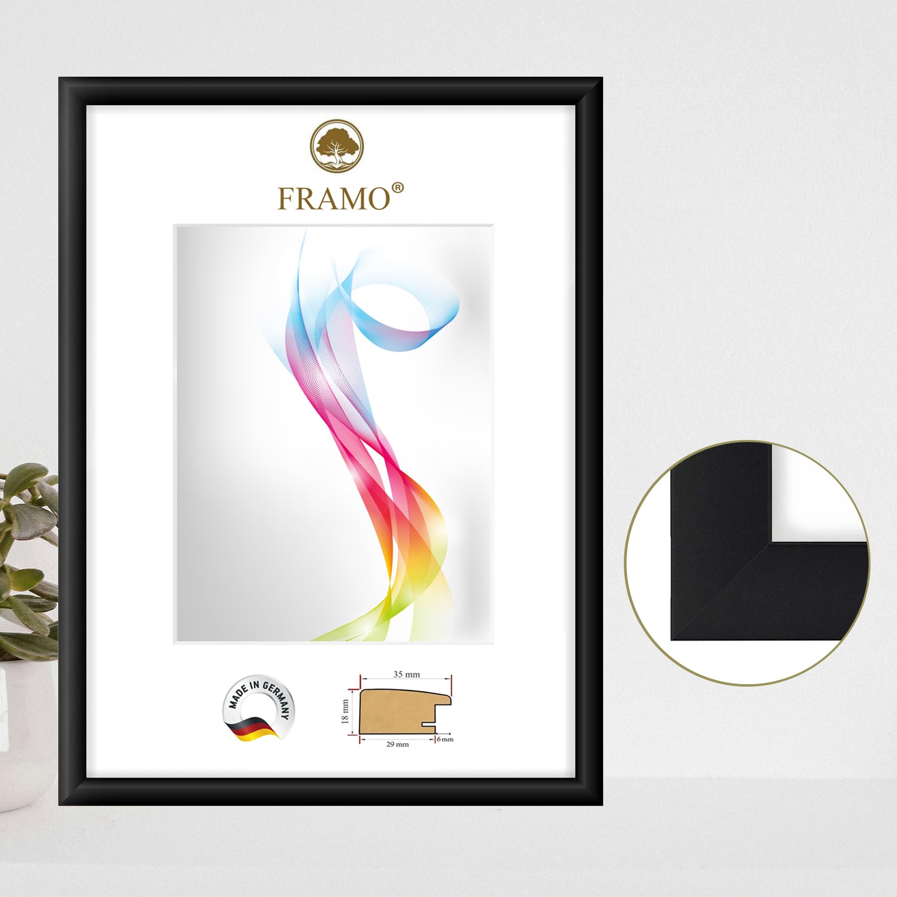 FRAMO Marco de fotos de madera 75 x 105 cm (Tamaño de la imagen) en negro mate | Tamaño seleccionable | Carteles | Rompecabezas | Collage | Personalizado