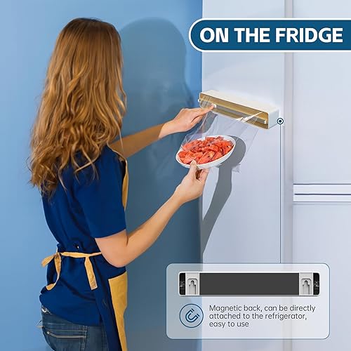 Miniatura 5 de Dispensador de plástico magnético recargable con cortador, papel enceradoestañopapel de aluminio y organizador de envoltura de plástico, rollo de