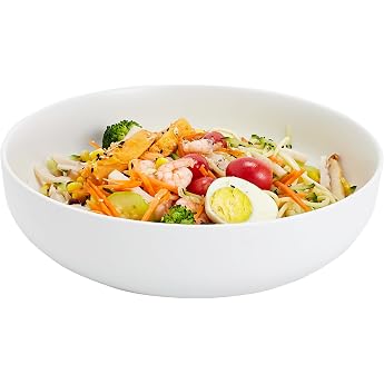 25.5 cm Large Serving Bowl 2.8 Quart Salad Bowl Ceramic Black Pasta Bowl Robust Mixing Bowls Matte Soup Bowl for Family Kitchen Microwave & Dishwasher Safe White
