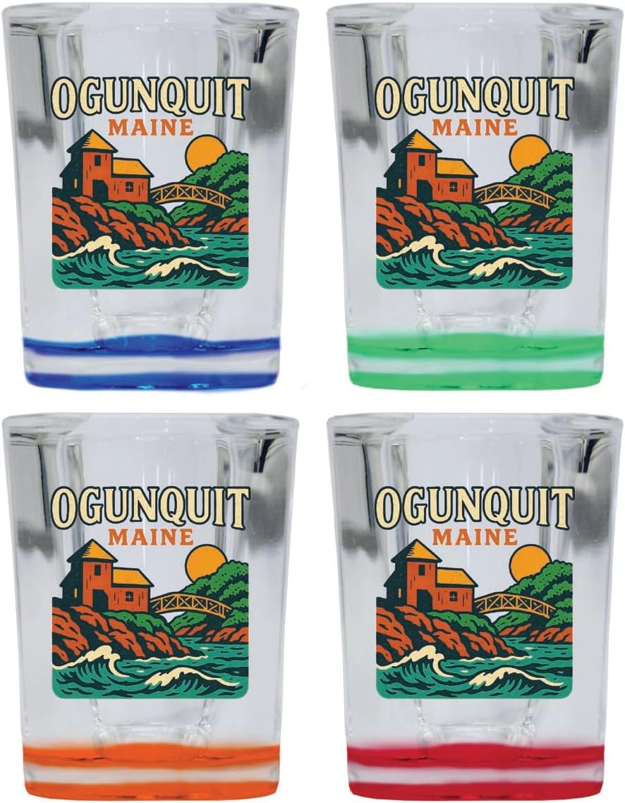 Vaso de vidrio multicolor Ogunquit Maine souvenir 4 pack