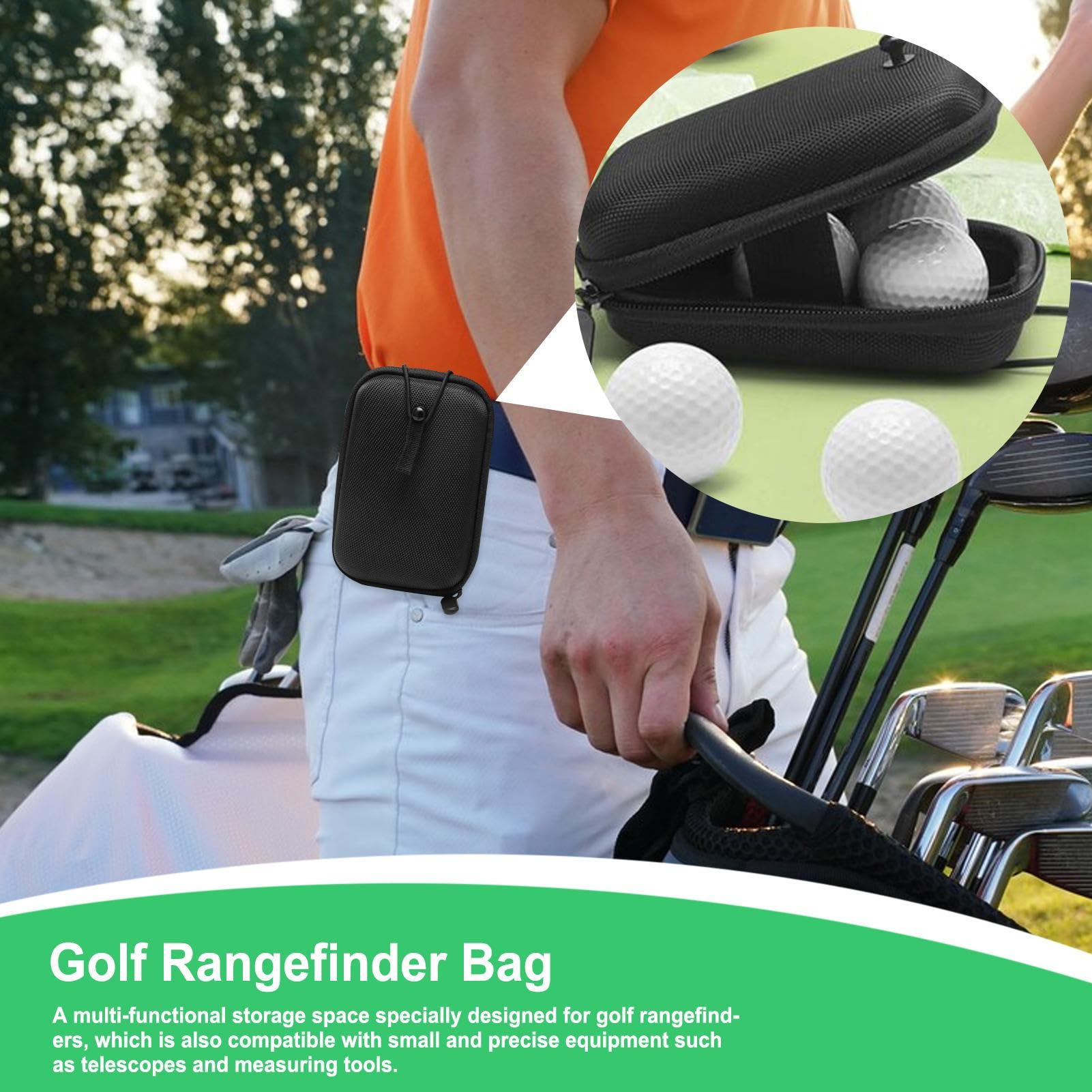 Pochette de rangement portable antichoc avec clip pour télémètre de golf, sac de transport compact, golfeurs, hommes et femmes, 14,5 x 9,8 x 4,5 cm