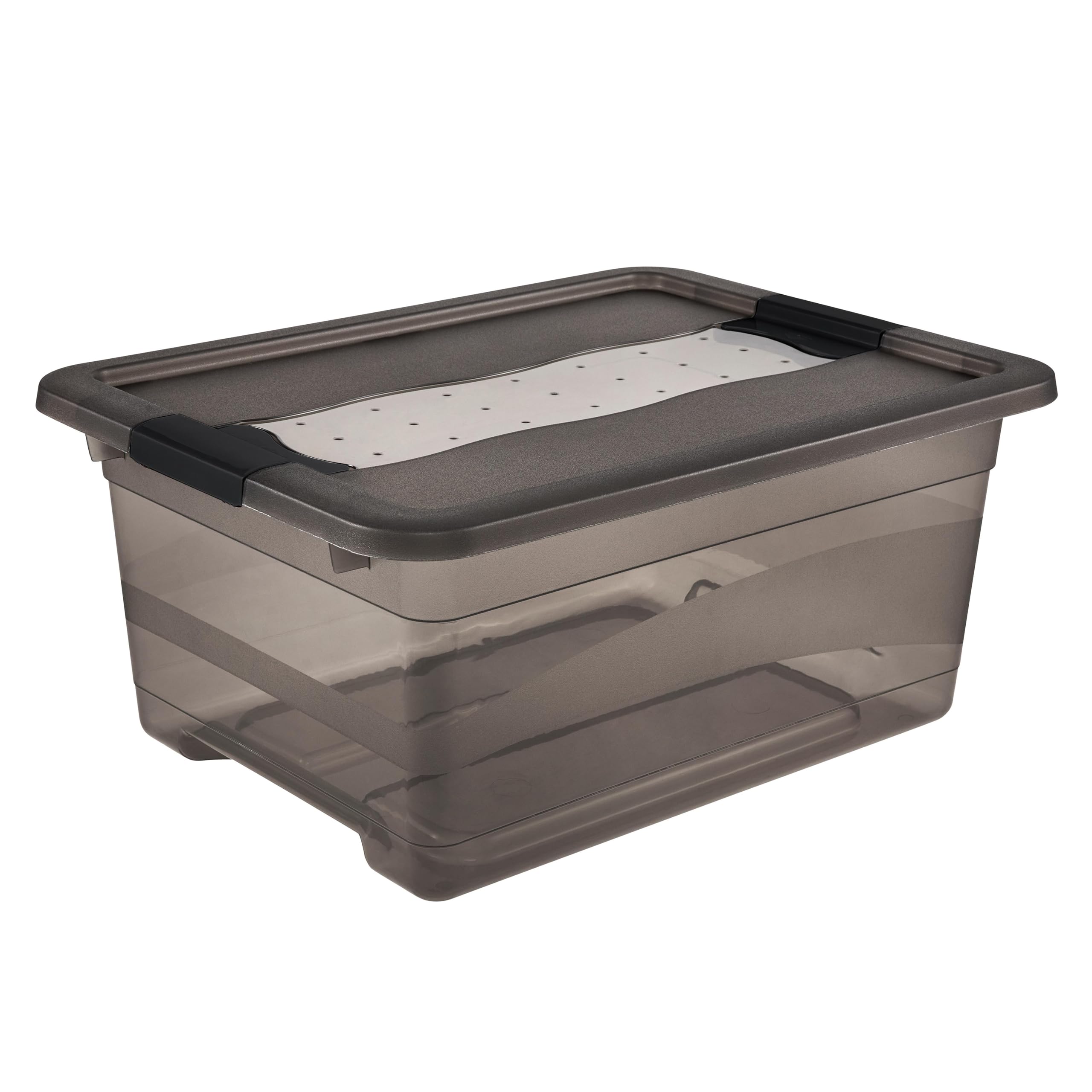keeeper Storage Box with Lid and Sliding Closing Mechanism, 12 L, Transparent, Crystal Grey