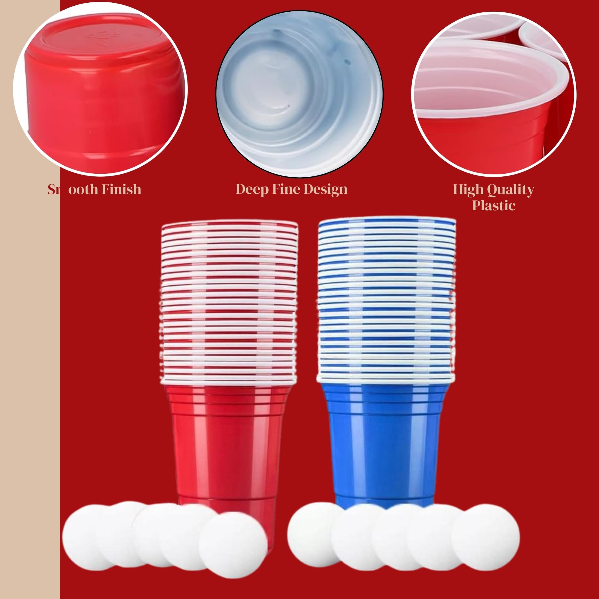 Beer Pong Game Set -Party Pack,24-Piece Set including 16oz Blue and Red Plastic Cups, Perfect for Students Birthdays - Image 4