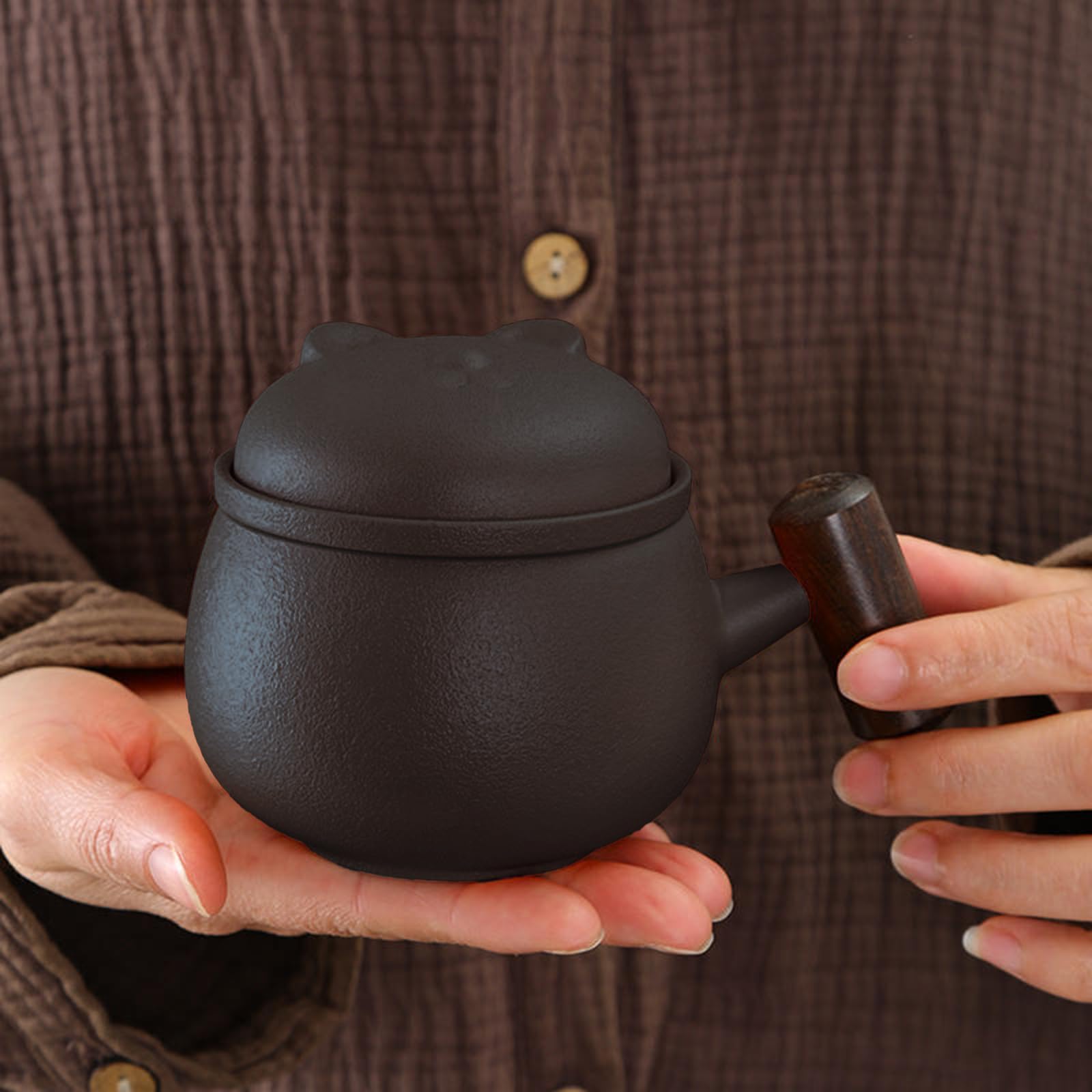 fanquare Tee-Ei-Becher Niedlicher Bär Schwarz Keramik Teetasse mit Deckel, Tragbarer Reise Tee Ziehbecher für loses Blatt