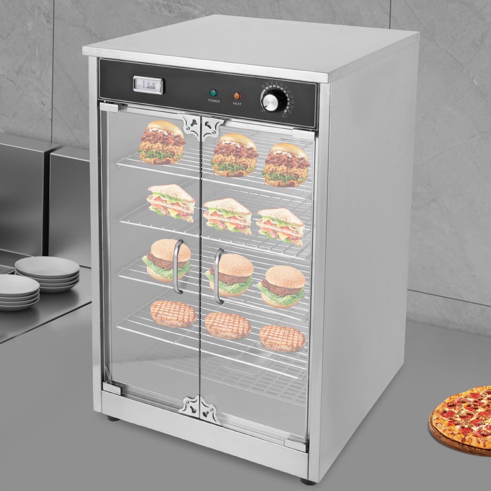 Commercial Heated Food Warmer, Pretzel Warmer Display Countertop Heated Holding Cabinet w/ 5-Tier Food Showcase for Catering Pizza, Convenience Stores, Buffet Restaurant